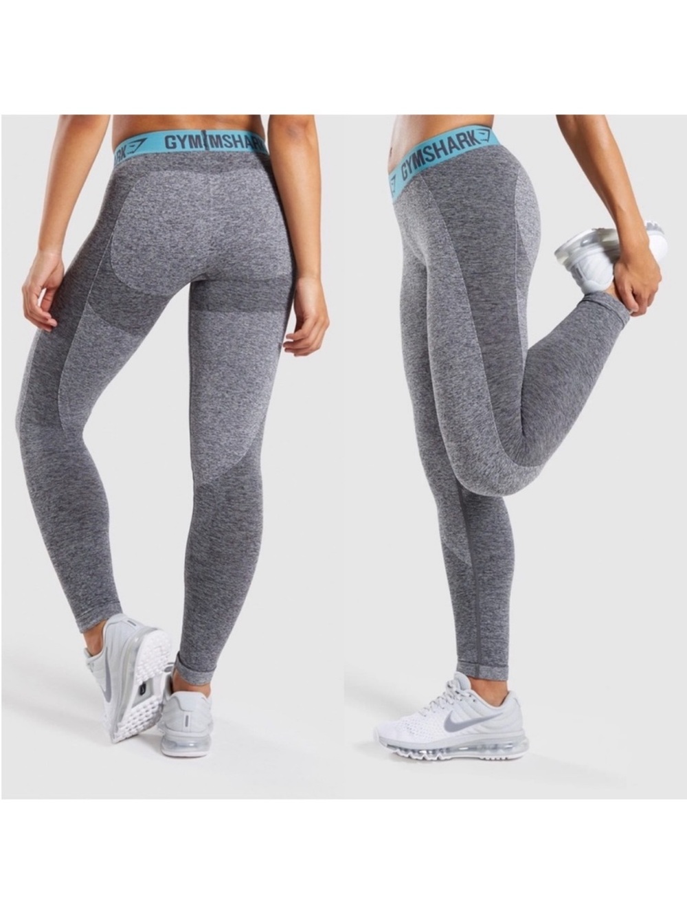 Gymshark Women’s Charcoal Gray Leggings with Teal Logo Waistband Sz Medium